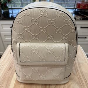 Gucci White GG Embossed Leather Backpack